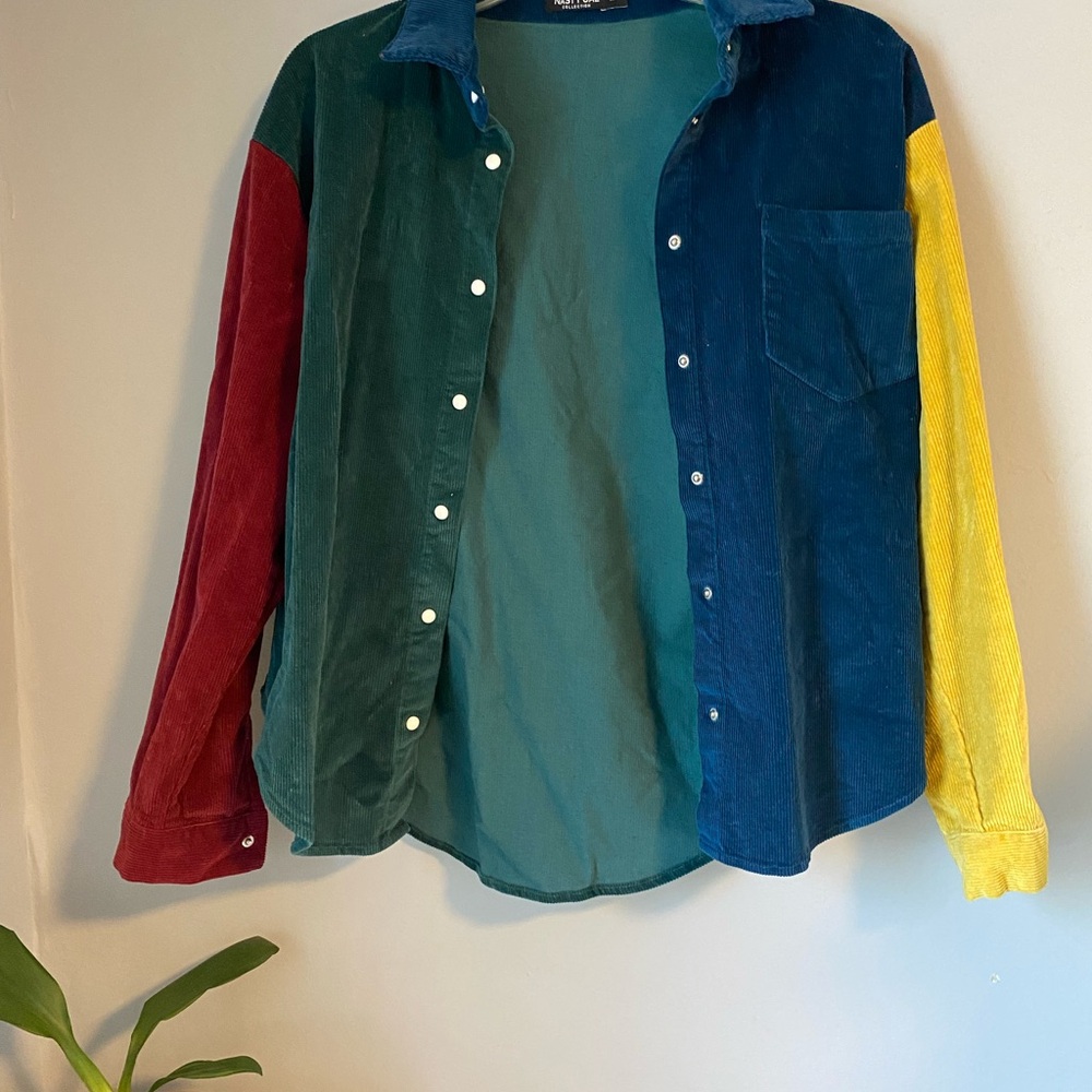 Nasty Gal Colorblock Corduroy Button Down- Size Medium